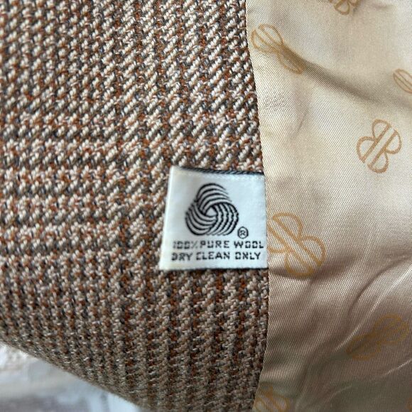 Vintage Bill Blass Glenplaid Brown Tan Wool Blazer - 38R - Picture 8 of 8